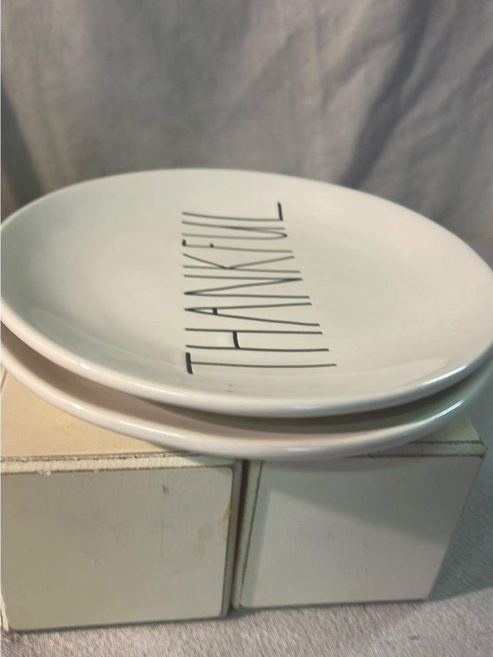 Rae Dunn White 'THANKFUL' Ceramic Dinner Plates - Pair - Picture 3 of 4